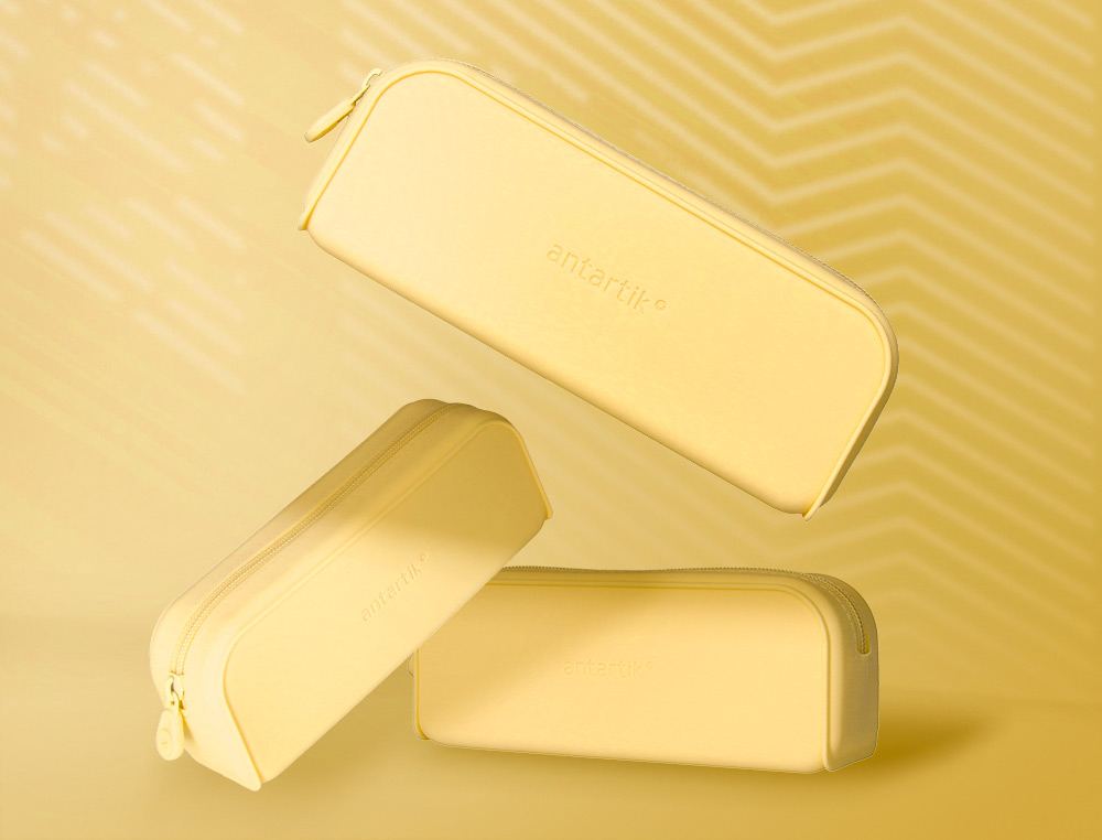 ESTOJO ESCOLAR ANTARTIK PRISMA SILICONE SOFT RETANGULAR 185X50X75 MM AMARELO