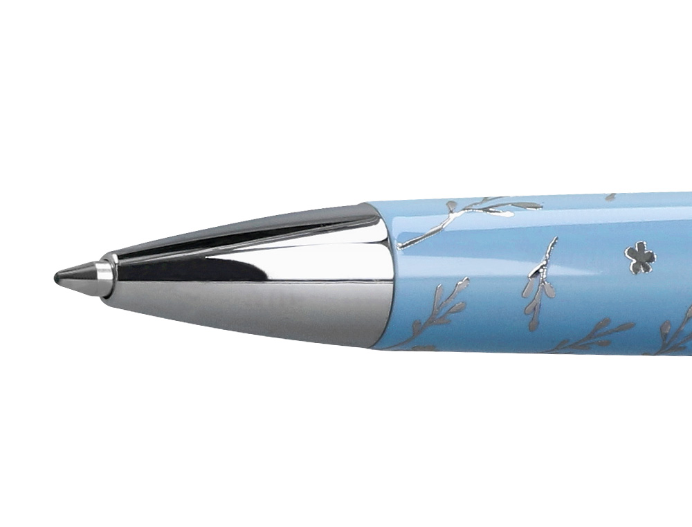 ESFEROGRAFICA BELIUS BELLA ALUMINIO COR AZUL CELESTE DESENHO PRATEADO RELEVO TINTA AZUL CAIXA DE DESIGN