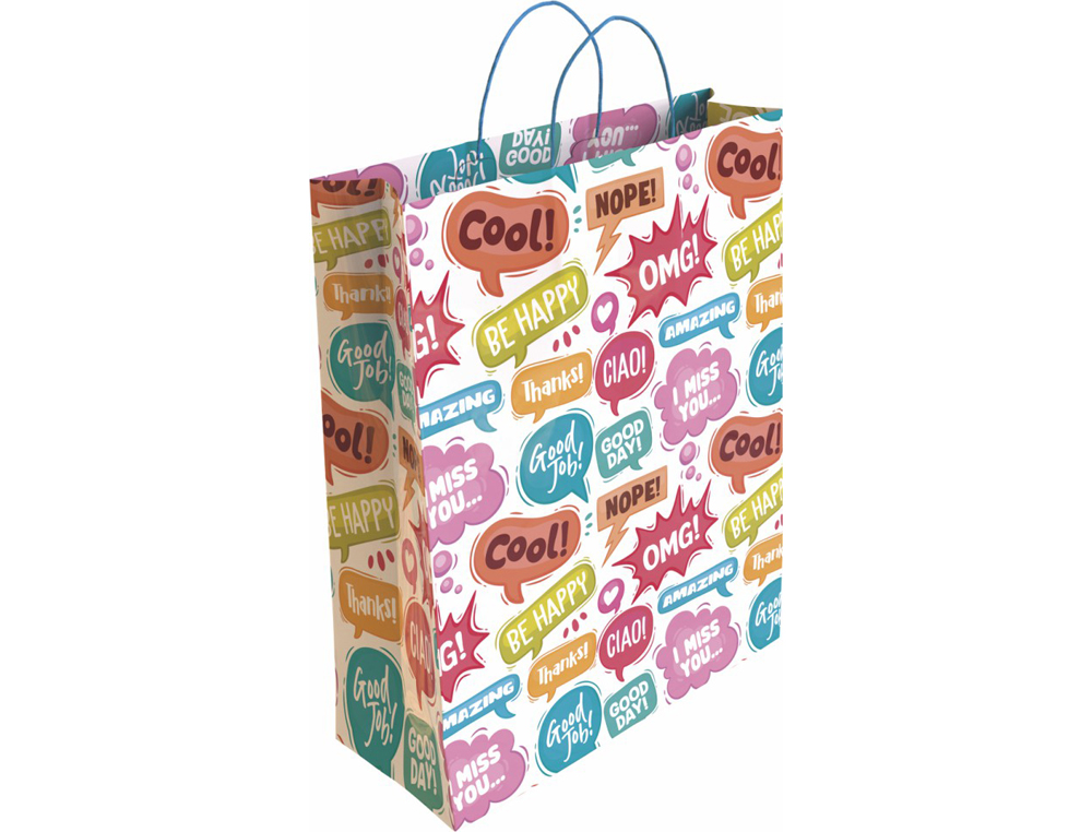 SACO PARA PRESENTE BASIKA PAPEL REVESTIDO 160 GR TODO ANO COM ASA RETORCIDA TAMANHO L 32+14X40 CM