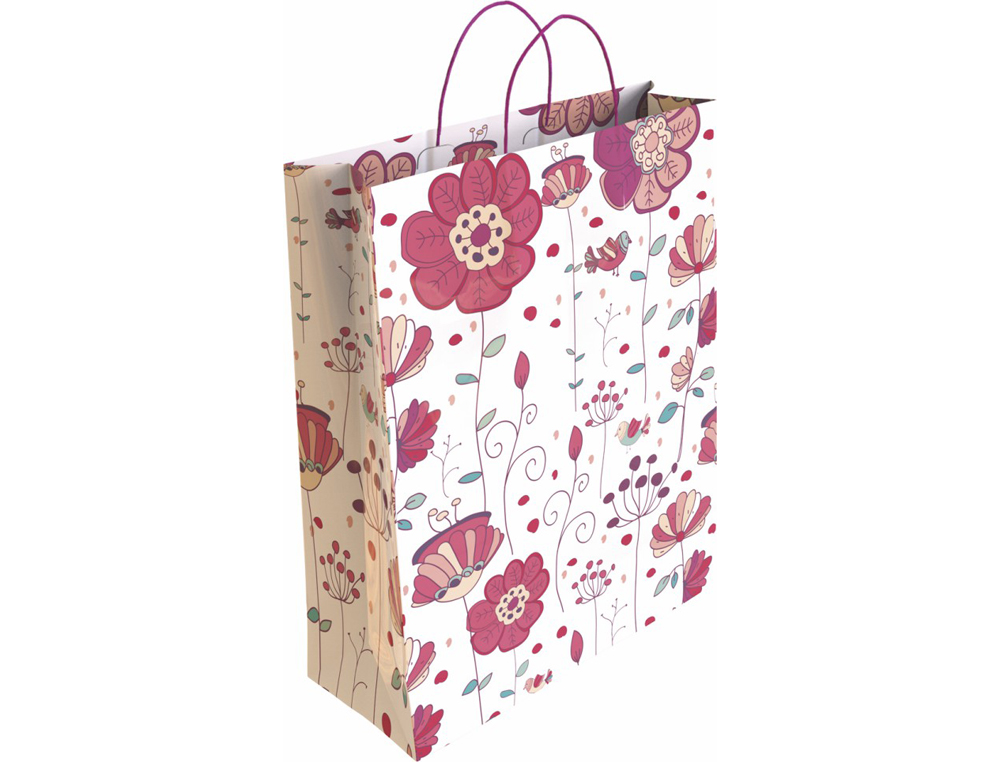 SACO PARA PRESENTE BASIKA PAPEL REVESTIDO 160 GR TODO ANO COM ASA RETORCIDA TAMANHO L 32+14X40 CM