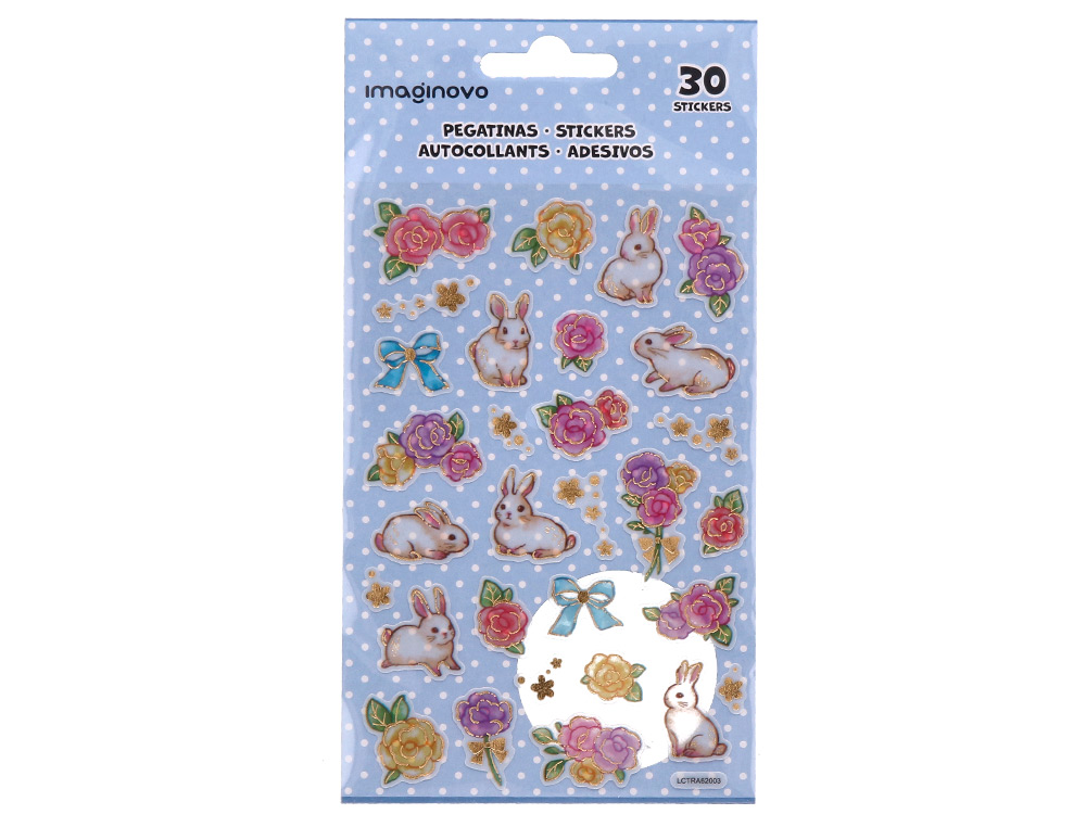 AUTOCOLANTES IMAGINOVO FLORES E COELHOS DE PAPEL 190X104 MM EM BLISTER