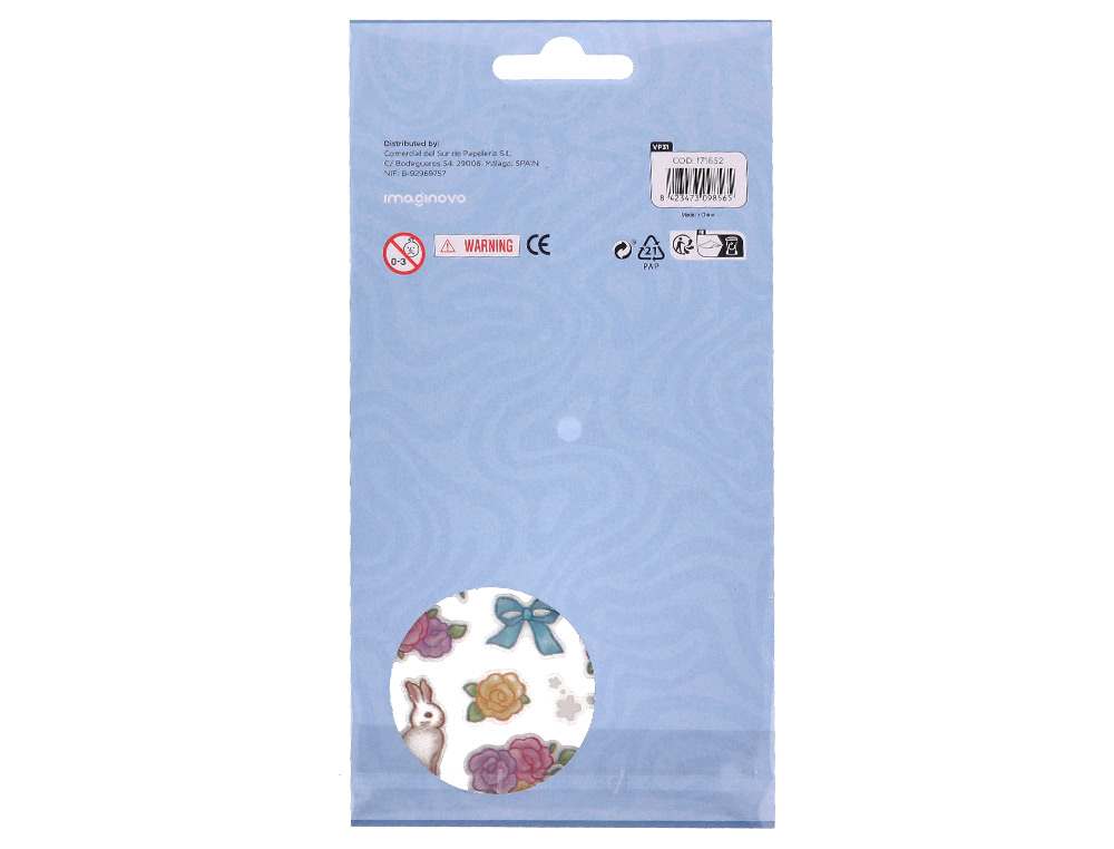 AUTOCOLANTES IMAGINOVO FLORES E COELHOS DE PAPEL 190X104 MM EM BLISTER