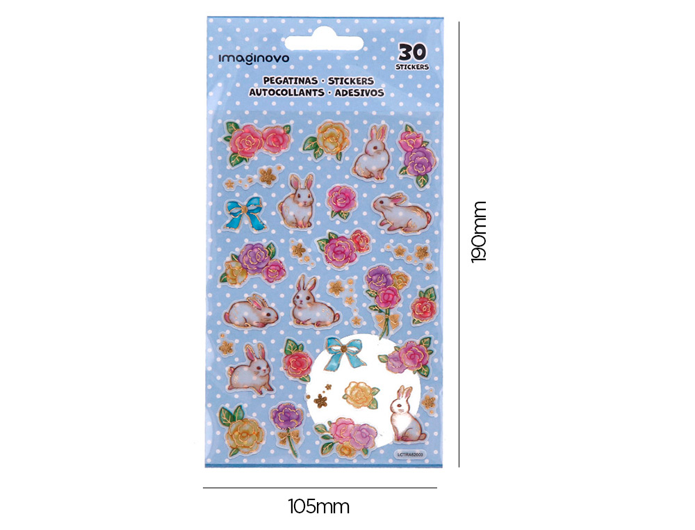 AUTOCOLANTES IMAGINOVO FLORES E COELHOS DE PAPEL 190X104 MM EM BLISTER