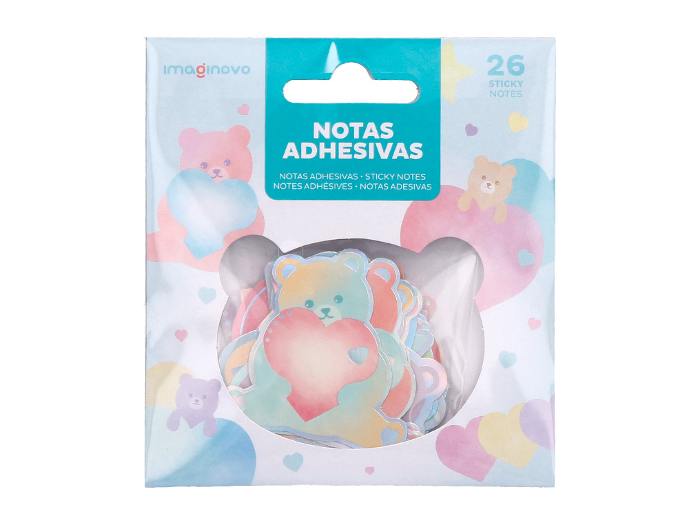 AUTOCOLANTES IMAGINOVO NOTAS ADESIVAS PAPEL FORMA URSO E CORACAO 110X105 MM EM BLISTER