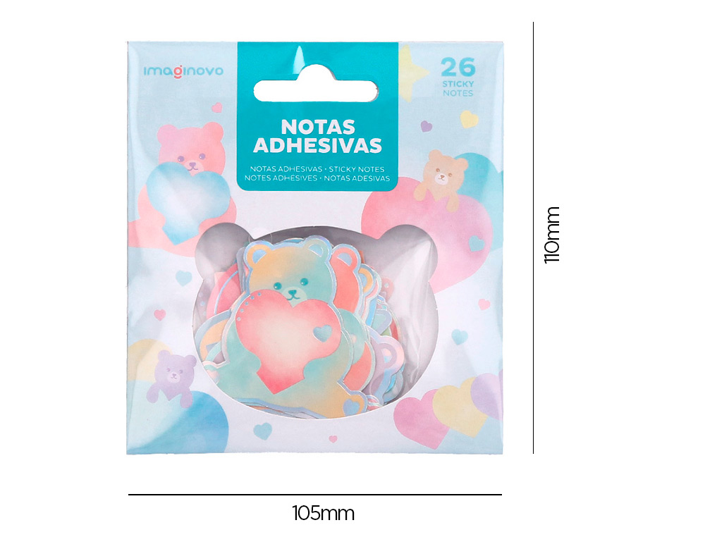 AUTOCOLANTES IMAGINOVO NOTAS ADESIVAS PAPEL FORMA URSO E CORACAO 110X105 MM EM BLISTER