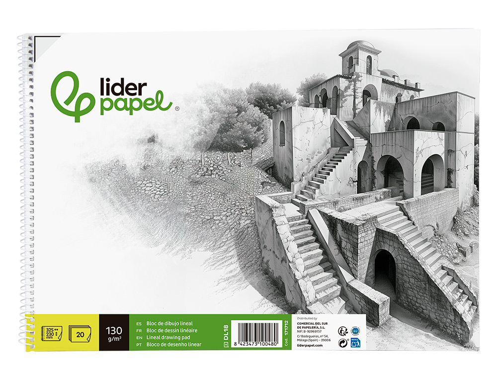 BLOCO DE DESENHO LIDERPAPEL LINEAR HISTORICO 230X325MM 20 FOLHAS 130 GR COM ESQUADRIA PERFURADO