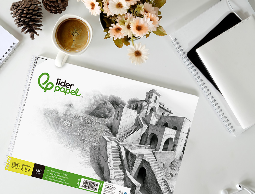 BLOCO DE DESENHO LIDERPAPEL LINEAR HISTORICO 230X325MM 20 FOLHAS 130 GR COM ESQUADRIA PERFURADO