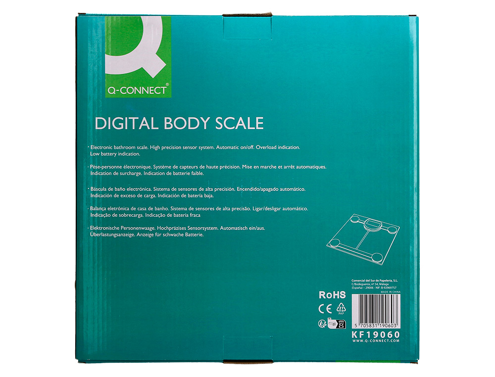 BALANCA CASA DE BANHO Q-CONNECT DIGITAL COM ECRA LCD PRECISAO 100 GR CAPACIDADE DE 5 KG A 180 KG 300X300X22MM