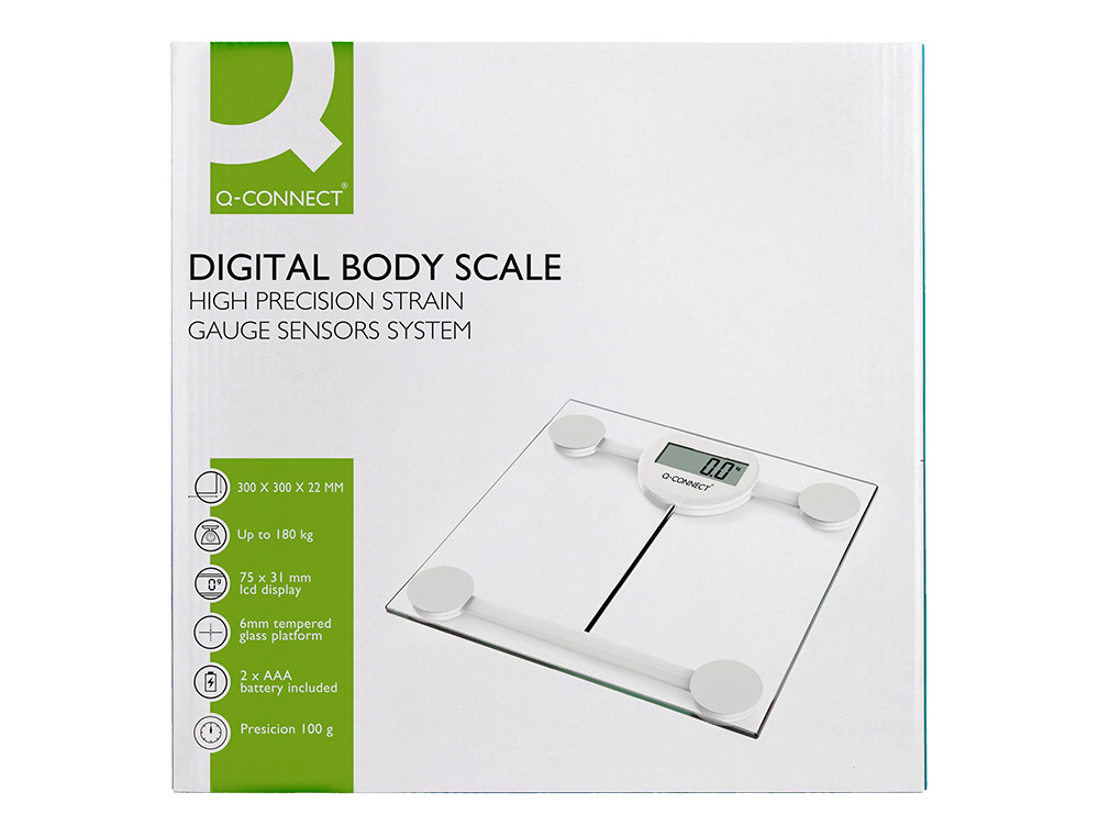 BALANCA CASA DE BANHO Q-CONNECT DIGITAL COM ECRA LCD PRECISAO 100 GR CAPACIDADE DE 5 KG A 180 KG 300X300X22MM