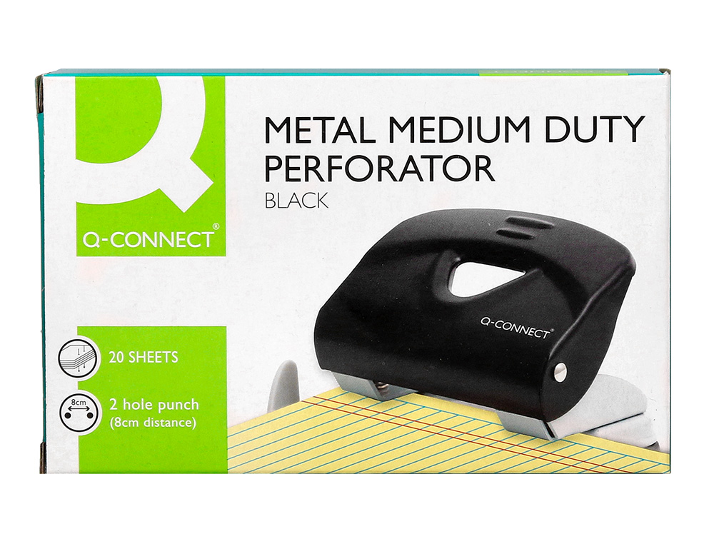 FURADOR Q-CONNECT KF14217 PRETO ABERTURA 2 MM CAPACIDADE 20 FOLHAS