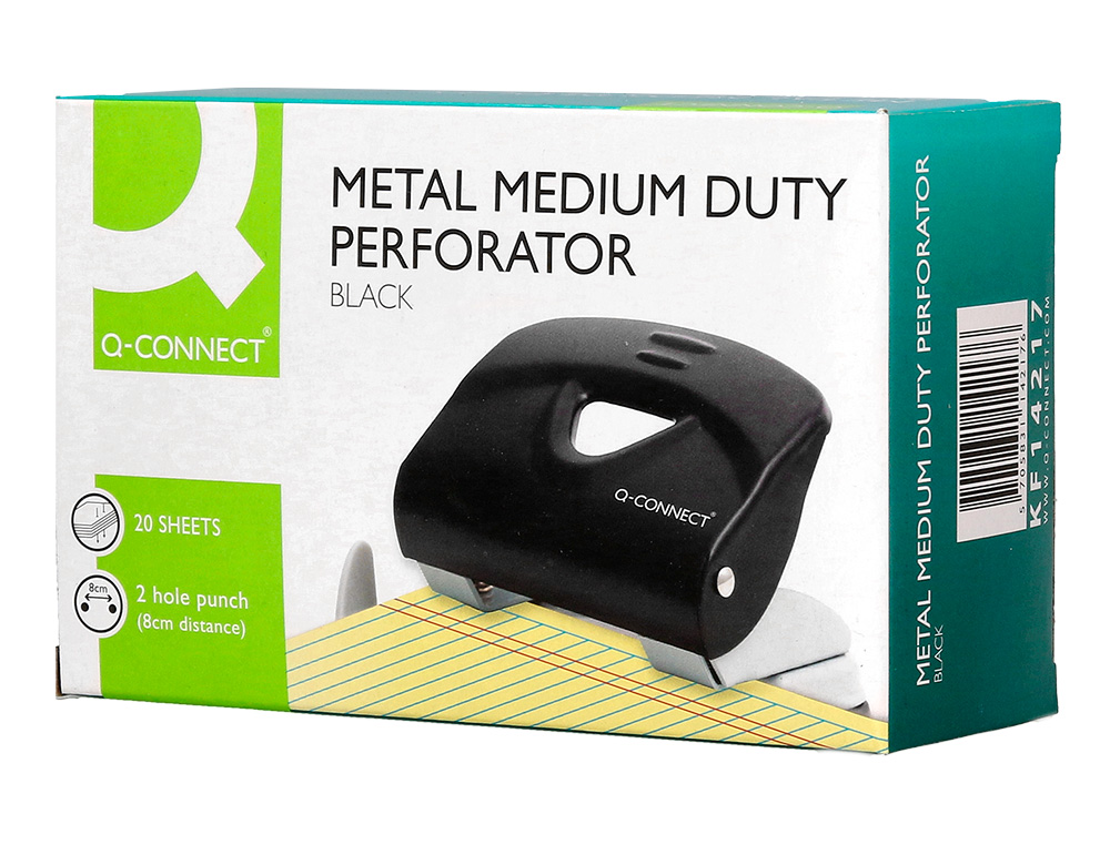 FURADOR Q-CONNECT KF14217 PRETO ABERTURA 2 MM CAPACIDADE 20 FOLHAS