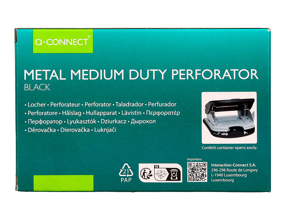 FURADOR Q-CONNECT KF14217 PRETO ABERTURA 2 MM CAPACIDADE 20 FOLHAS
