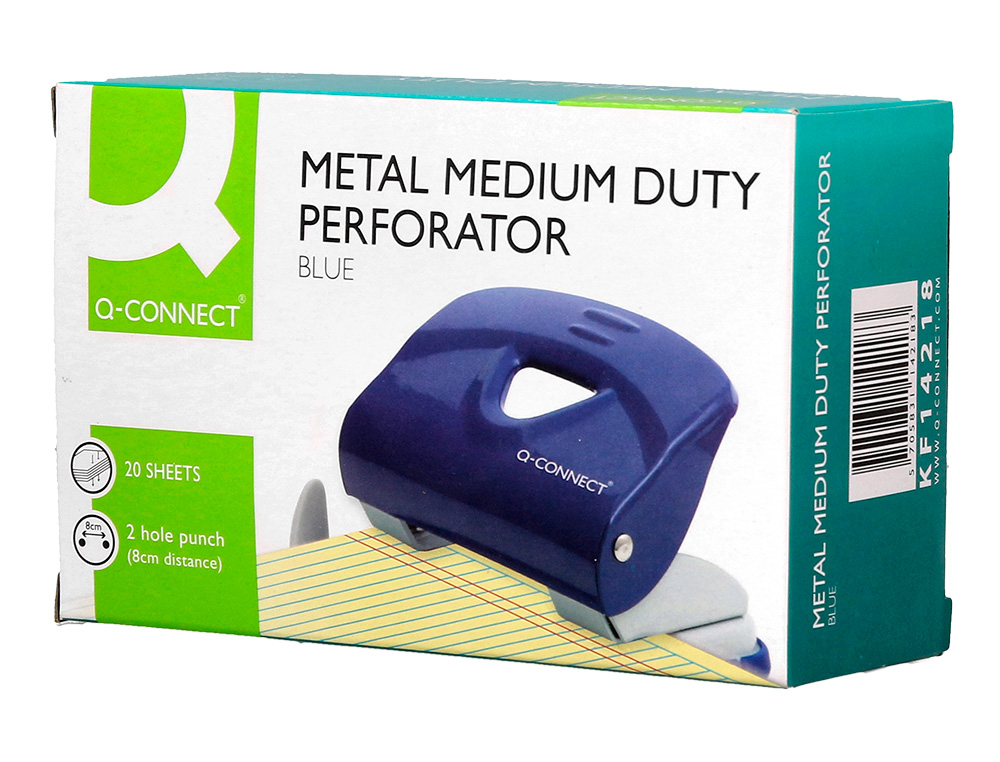 FURADOR Q-CONNECT KF14218 AZUL ABERTURA 2 MM CAPACIDADE 20 FOLHAS