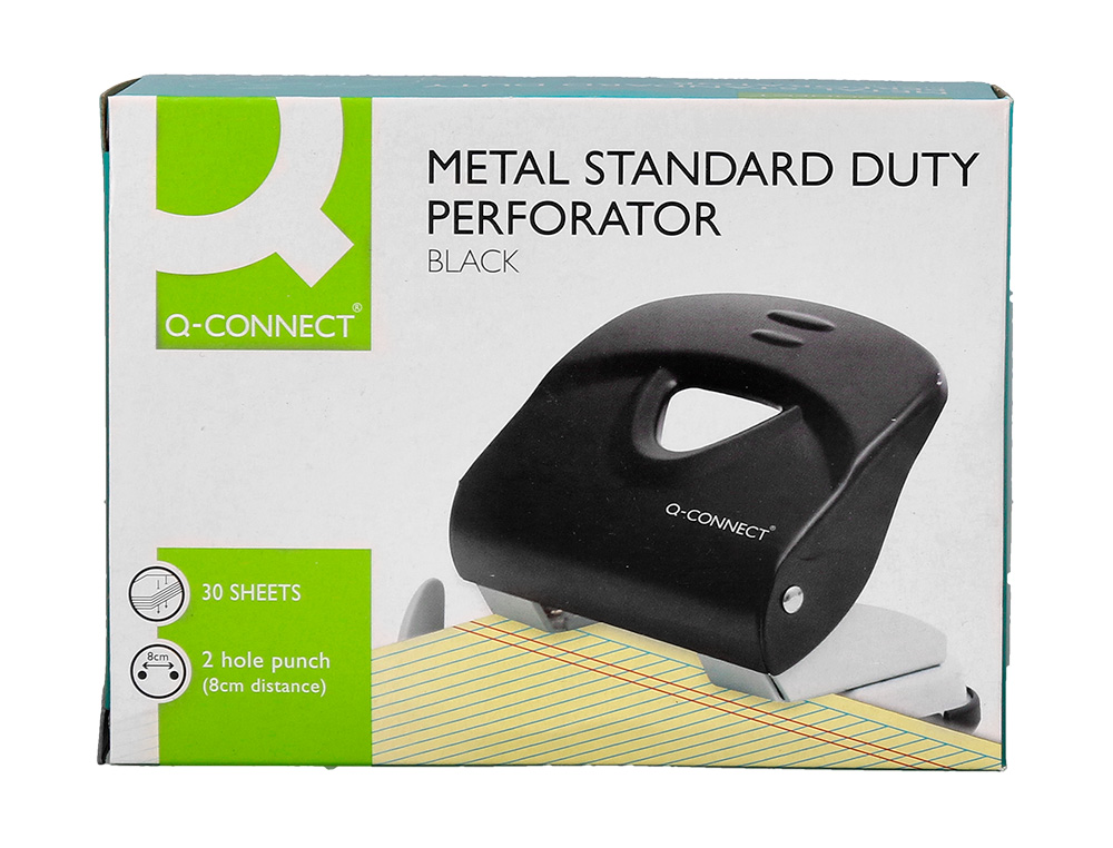 FURADOR Q-CONNECT KF14220 PRETO ABERTURA 2,7 MM CAPACIDADE 30 FOLHAS