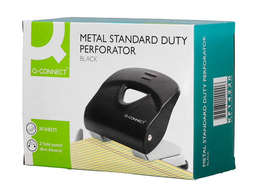 FURADOR Q-CONNECT KF14220 PRETO ABERTURA 2,7 MM CAPACIDADE 30 FOLHAS