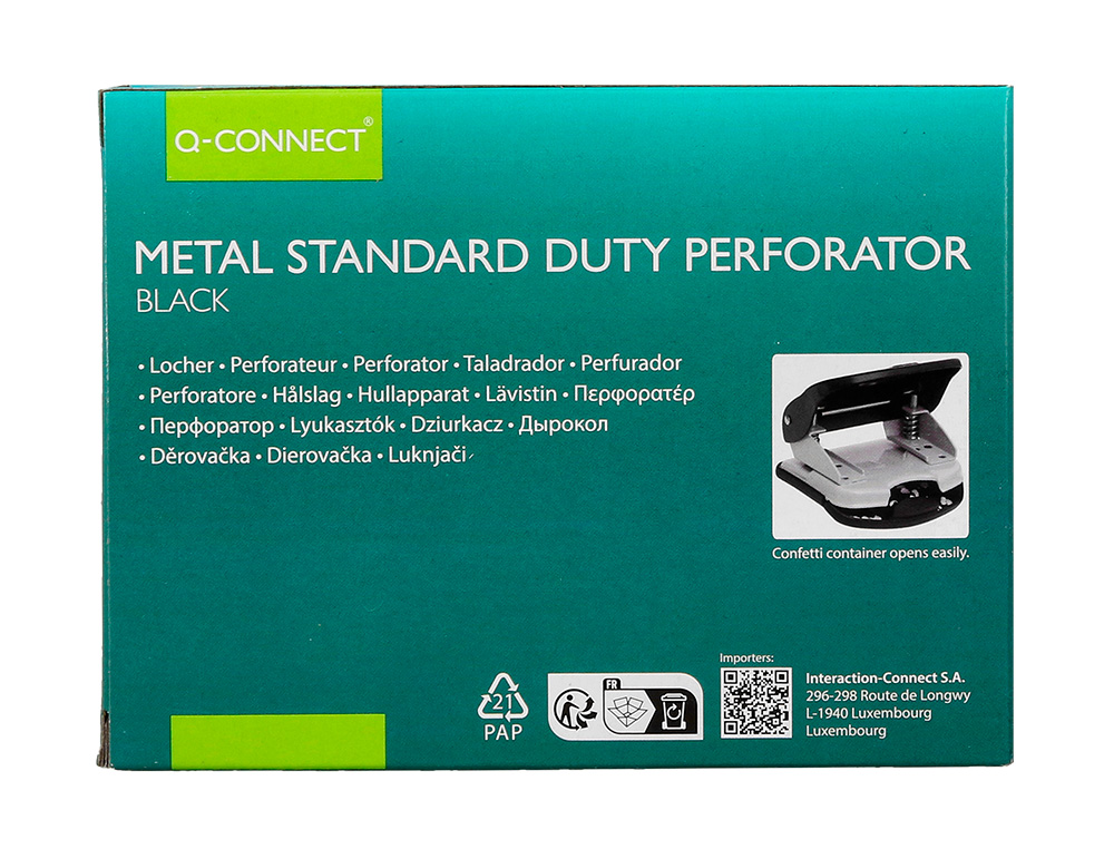 FURADOR Q-CONNECT KF14220 PRETO ABERTURA 2,7 MM CAPACIDADE 30 FOLHAS