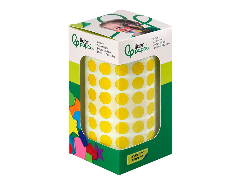ETIQUETAS ESCOLAR LIDERPAPEL AUTOADESIVAS CIRCULOS 10,5 MM AMARELO ROLO DE 6000 UNIDADES EM CAIXA DE CARTAO