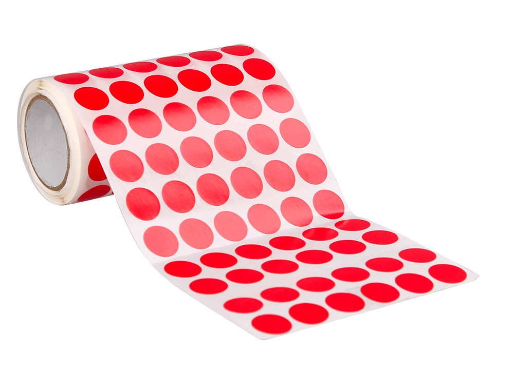 ETIQUETAS ESCOLAR LIDERPAPEL AUTOADESIVAS CIRCULOS 15 MM VERMELHO ROLO DE 2500 UNIDADES EM CAIXA DE CARTAO