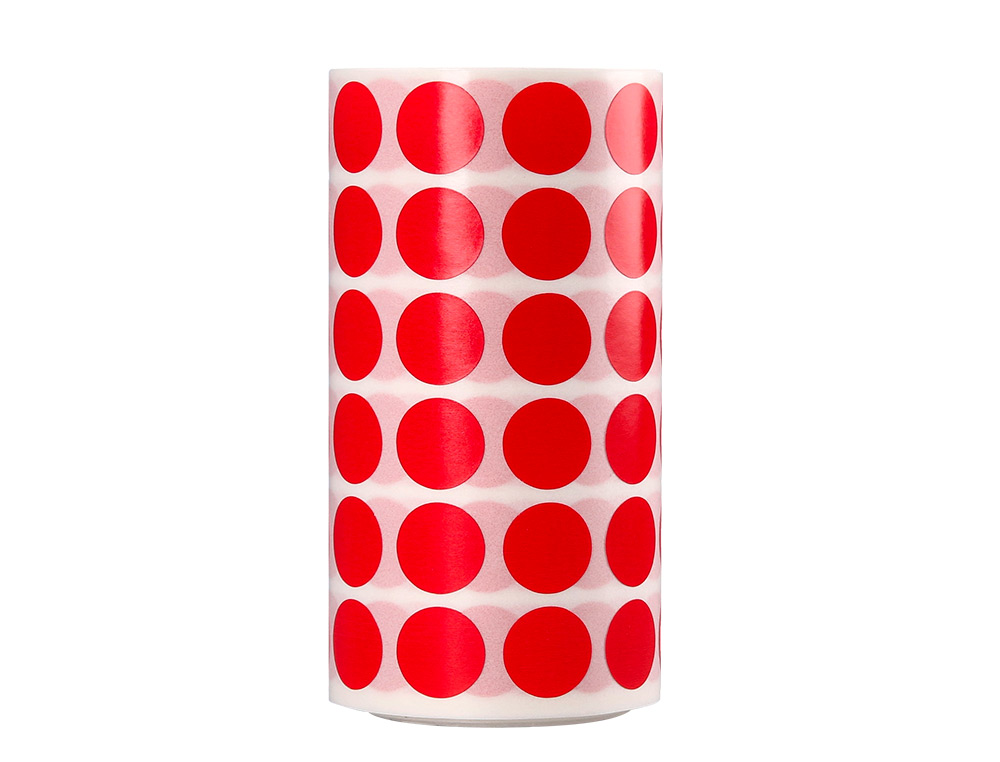 ETIQUETAS ESCOLAR LIDERPAPEL AUTOADESIVAS CIRCULOS 15 MM VERMELHO ROLO DE 2500 UNIDADES EM CAIXA DE CARTAO
