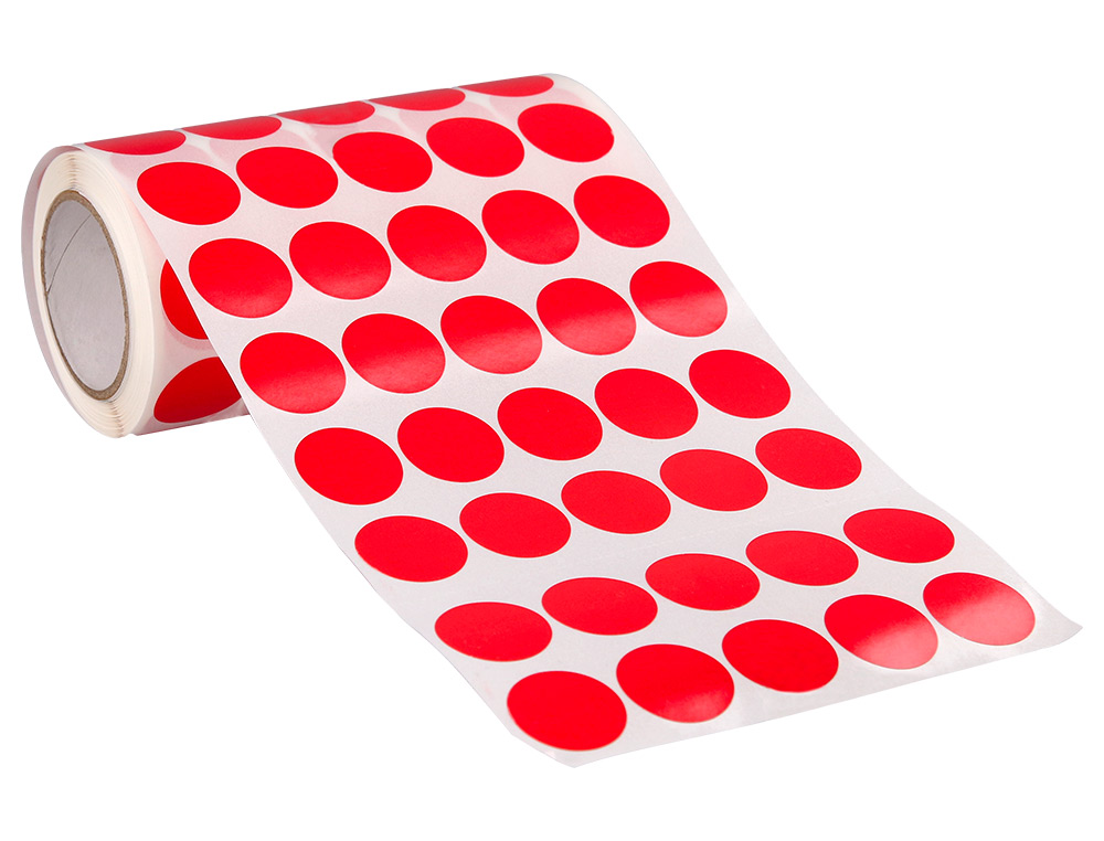 ETIQUETAS ESCOLAR LIDERPAPEL AUTOADESIVAS CIRCULOS 20 MM VERMELHO ROLO DE 2000 UNIDADES EM CAIXA DE CARTAO