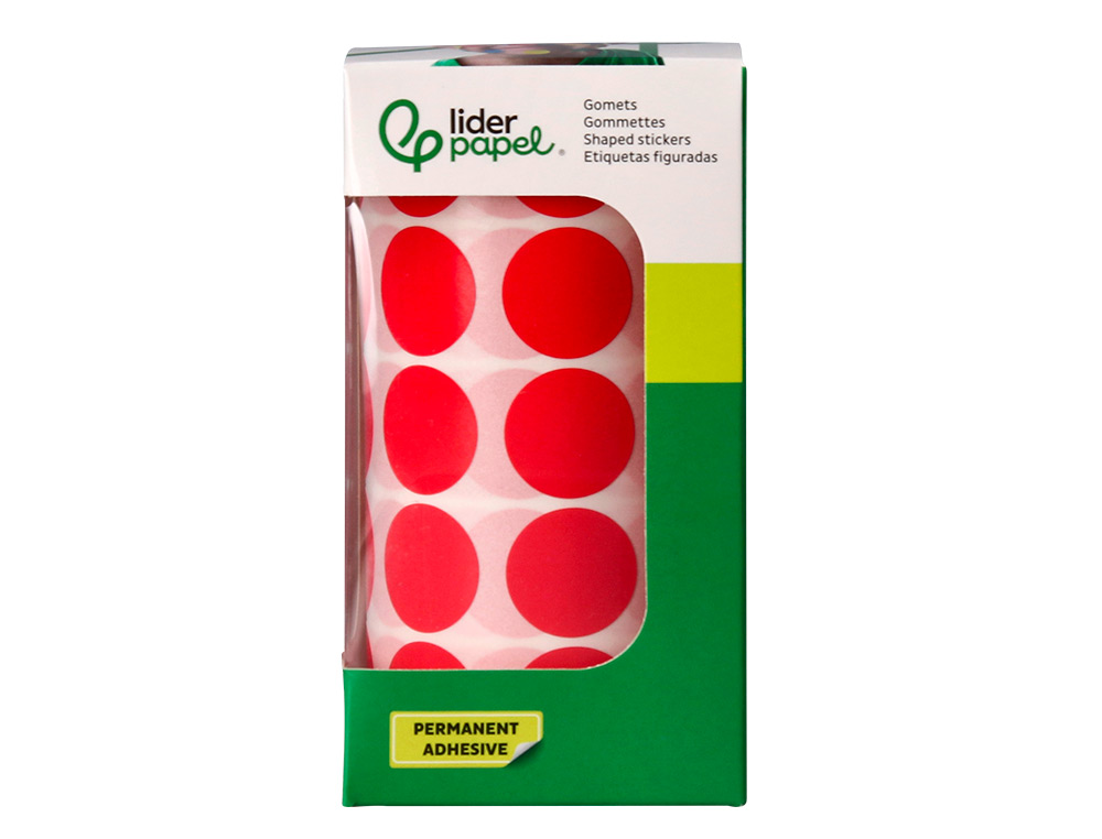 ETIQUETAS ESCOLAR LIDERPAPEL AUTOADESIVAS CIRCULOS 20 MM VERMELHO ROLO DE 2000 UNIDADES EM CAIXA DE CARTAO