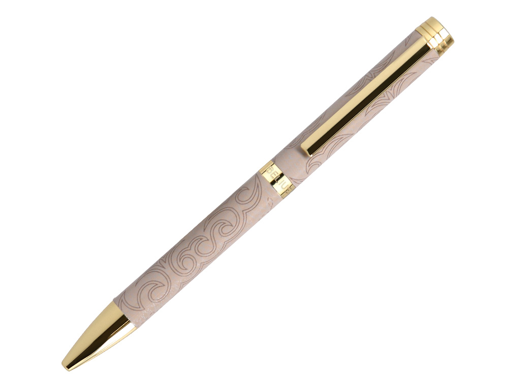 ESFEROGRAFICA BELIUS WILD WEST ALUMINIO COR BEGE DOURADO TINTA COR AZUL CAIXA DE DESIGN