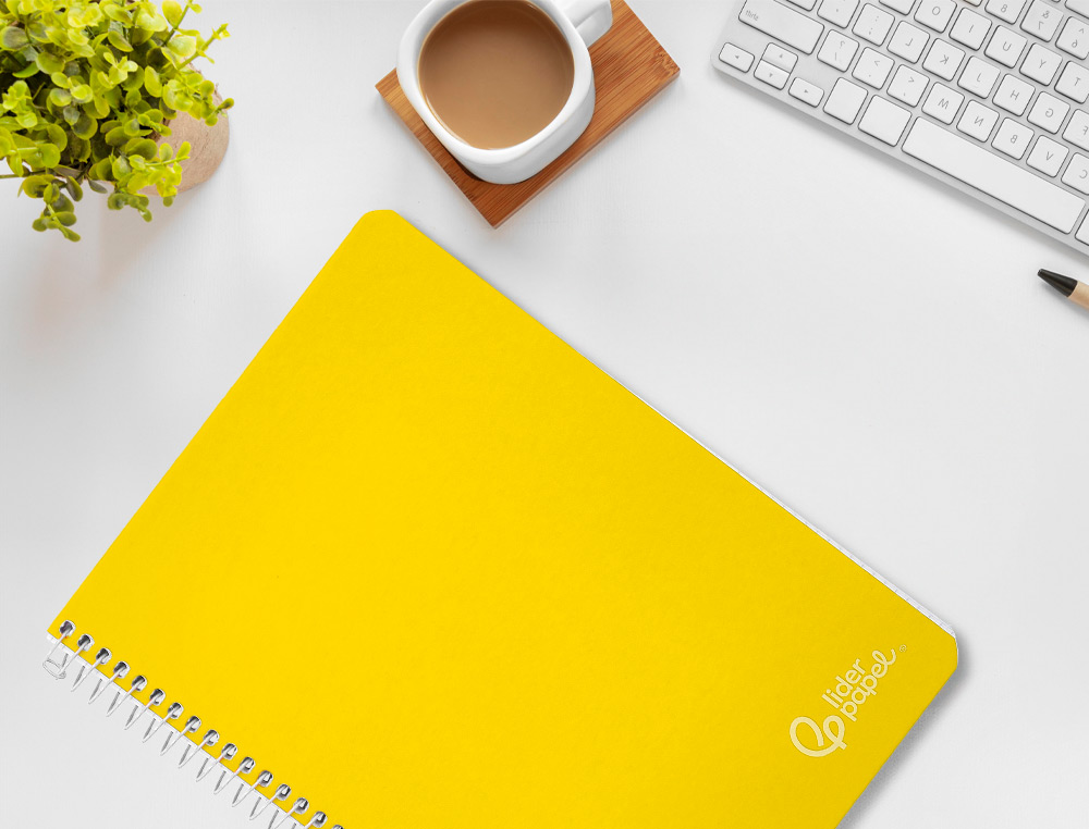 CADERNO ESPIRAL LIDERPAPEL WITTY DIN A4 CAPA DURA 80F 90GR PAUTADO COM MARGEM COR AMARELO