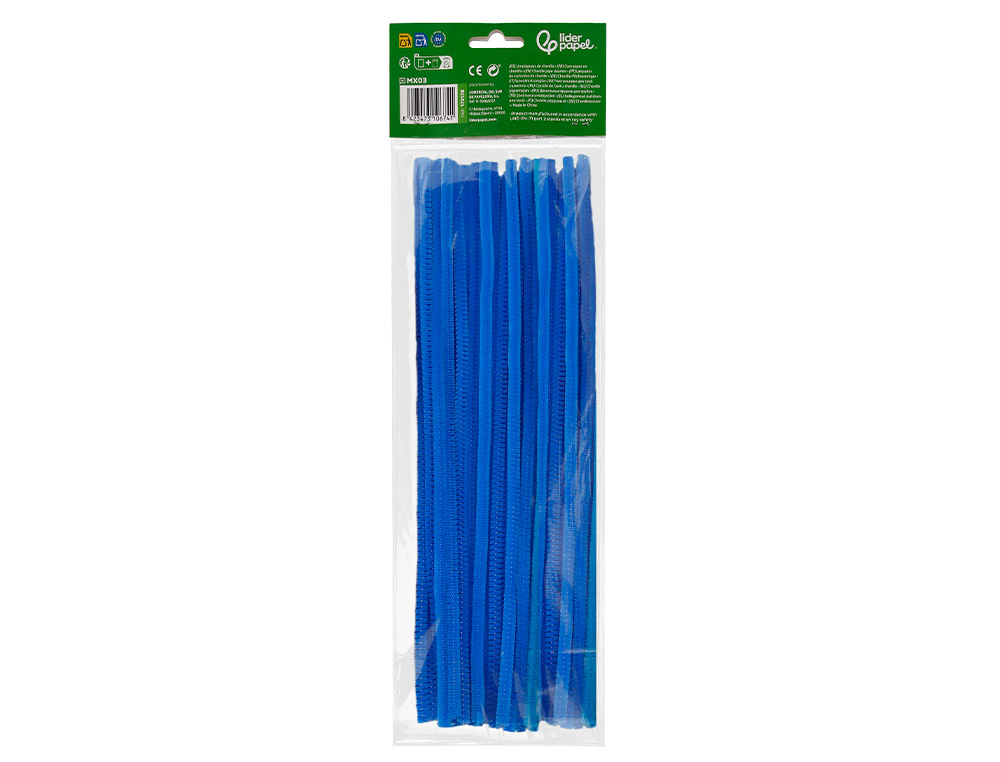 TIRAS DE CHENILLE LIDERPAPEL 30 CM COR AZUL MATE BOLSA DE 100 UNIDADES