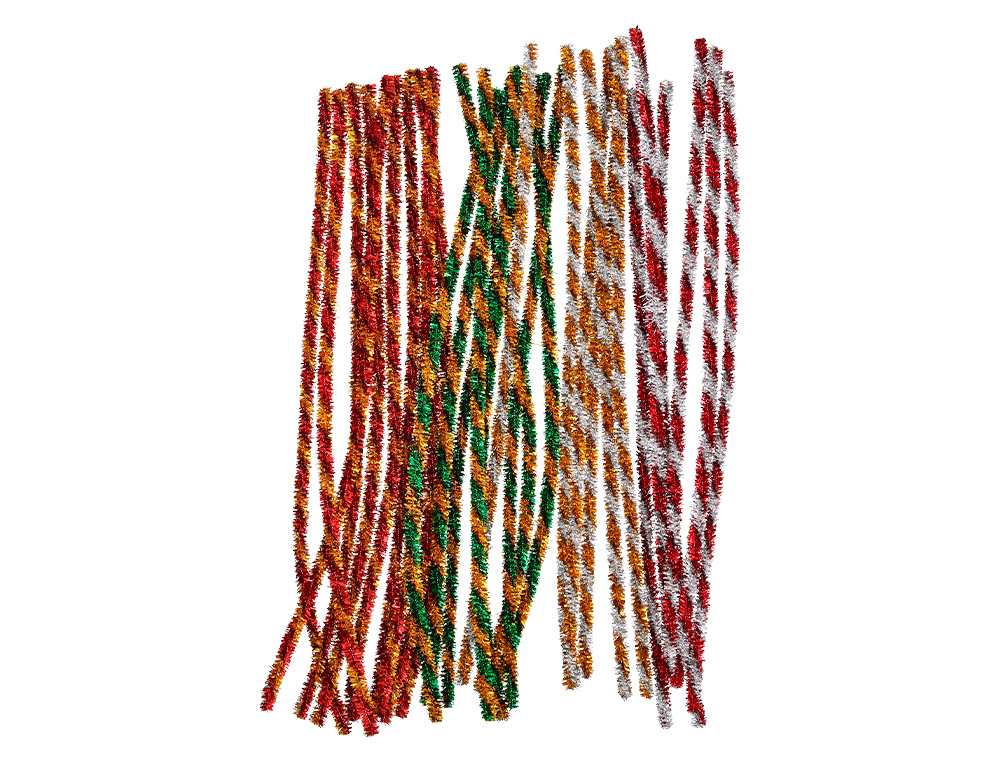 TIRAS DE CHENILLE LIDERPAPEL 30 CM DUAS CORES BRILHANTES SORTIDAS BOLSA DE 30 UNIDADES