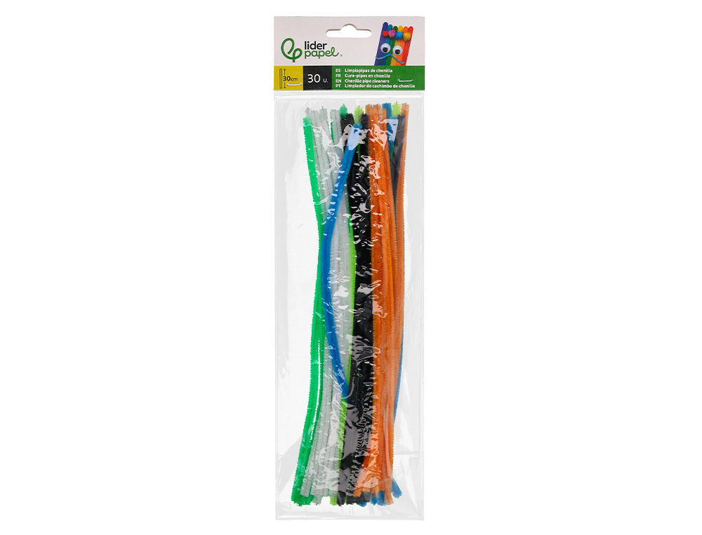 TIRAS DE CHENILLE LIDERPAPEL 30 CM CORES MATE SORTIDAS BOLSA DE 30 UNIDADES