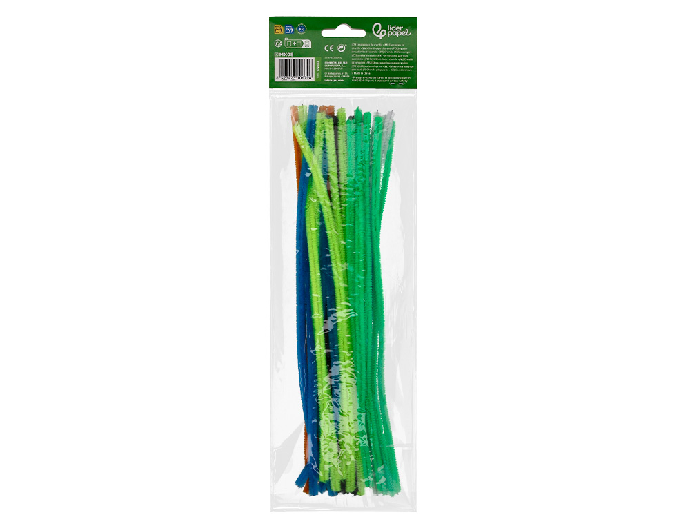 TIRAS DE CHENILLE LIDERPAPEL 30 CM CORES MATE SORTIDAS BOLSA DE 30 UNIDADES