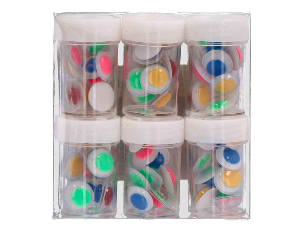 OLHO ADESIVO LIDERPAPEL 15 MM BRANCO COM PUPILA DE CORES SORTIDAS PACK DE 144 UNIDADES