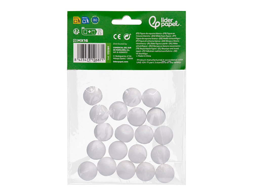 FIGURA DE ESPUMA BRANCA LIDERPAPEL BOLA DE 2 CM BOLSA COM 20 UNIDADES