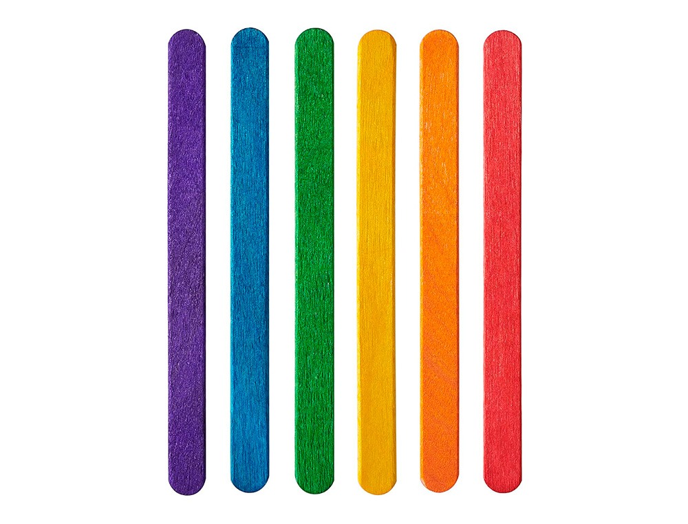 PALITOS DE MADEIRA LIDERPAPEL CORES SORTIDAS 11,4X1 CM BOLSA COM 50 UNIDADES