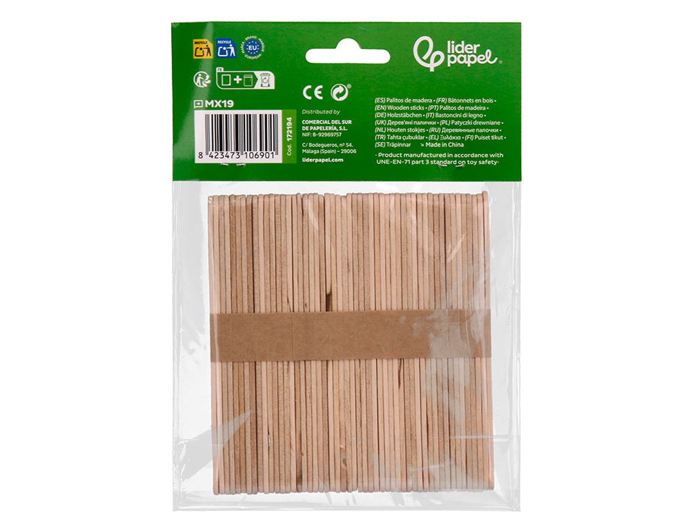 PALITOS DE MADEIRA LIDERPAPEL COR NATURAL 11,4 X 1 CM BOLSA COM 50 UNIDADES
