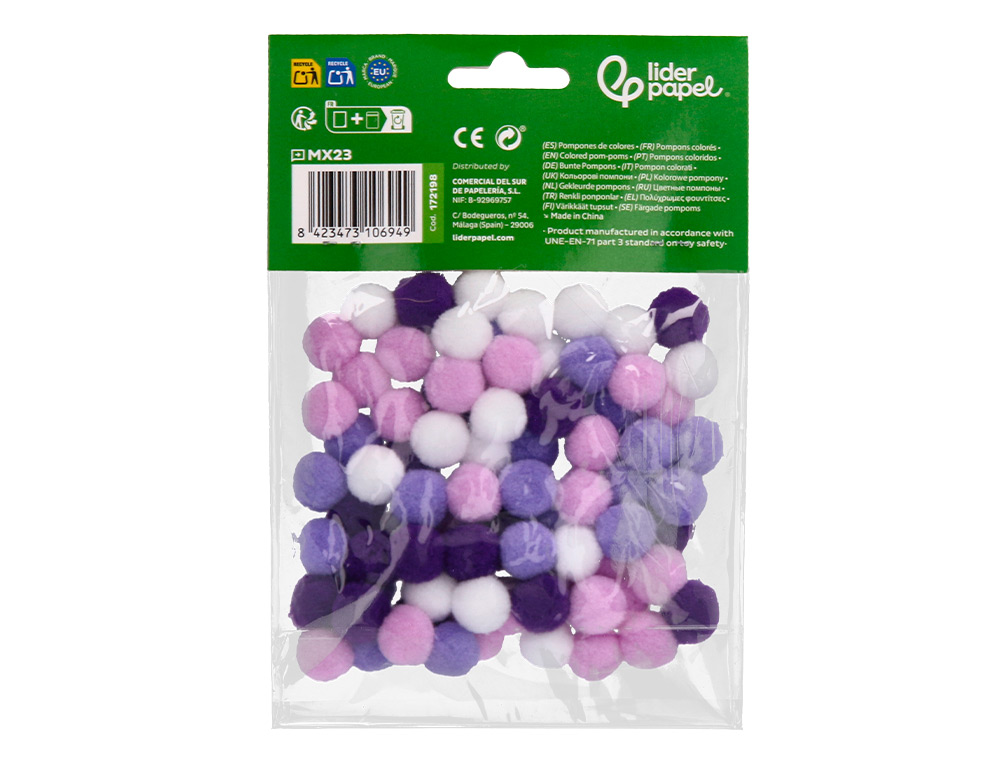 POMPONS DE CORES LIDERPAPEL 1,5 CM TONALIDADES VIOLETA BOLSA COM 80 UNIDADES