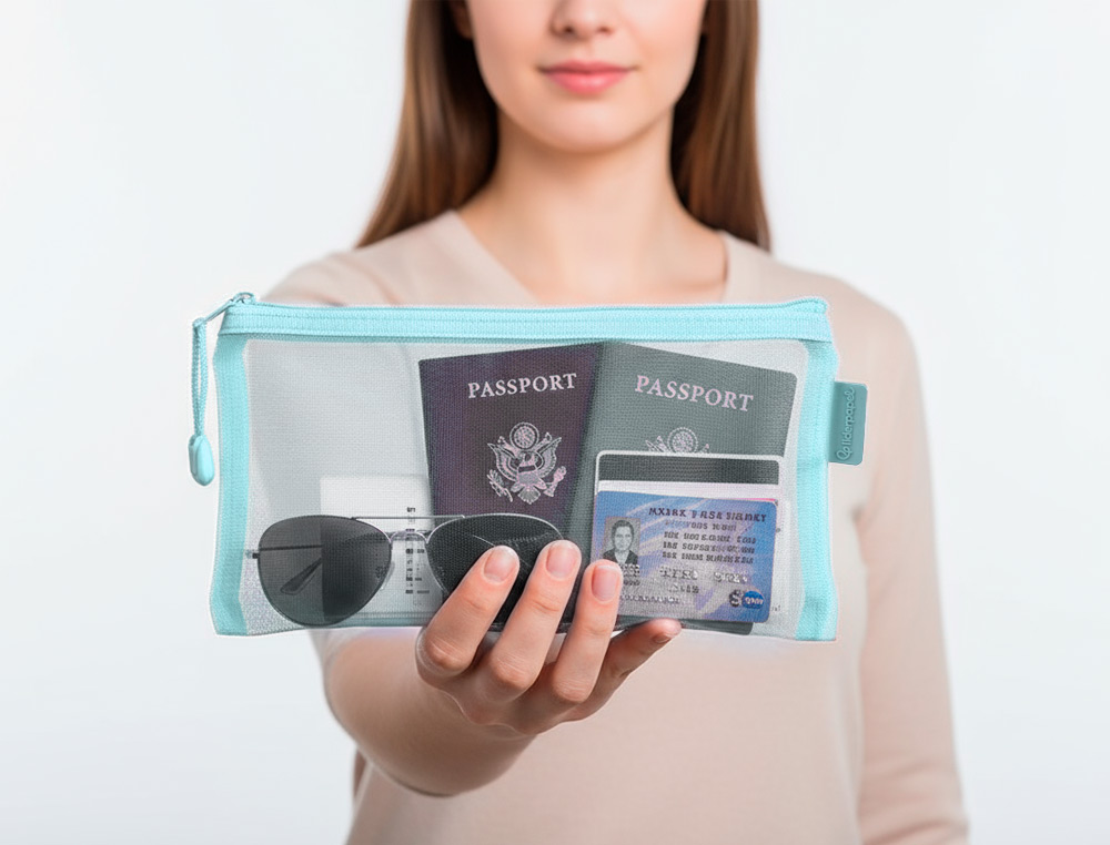 BOLSA COM FECHO DE CORRER LIDERPAPEL POLIESTER TRANSPIRAVEL MULTIUSOS TICKET 230X115 MM AZUL PASTEL