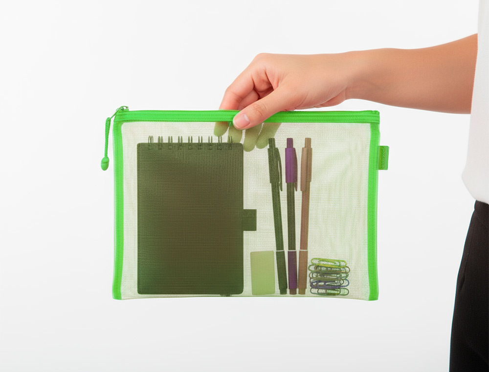 BOLSA COM FECHO DE CORRER LIDERPAPEL POLIESTER TRANSPIRAVEL MULTIUSOS DIN A5 VERDE PASTEL