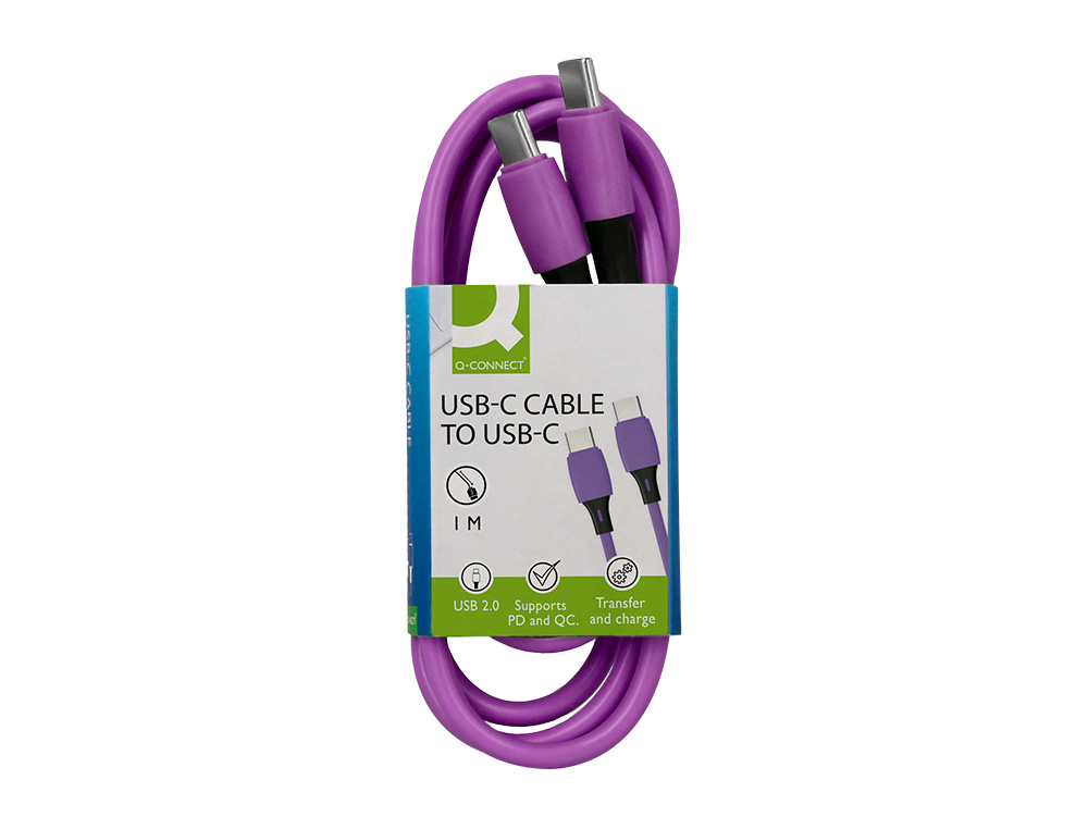 CABO USB-C A USB-C Q-CONNECT PVC COMPRIMENTO 1M ROXO