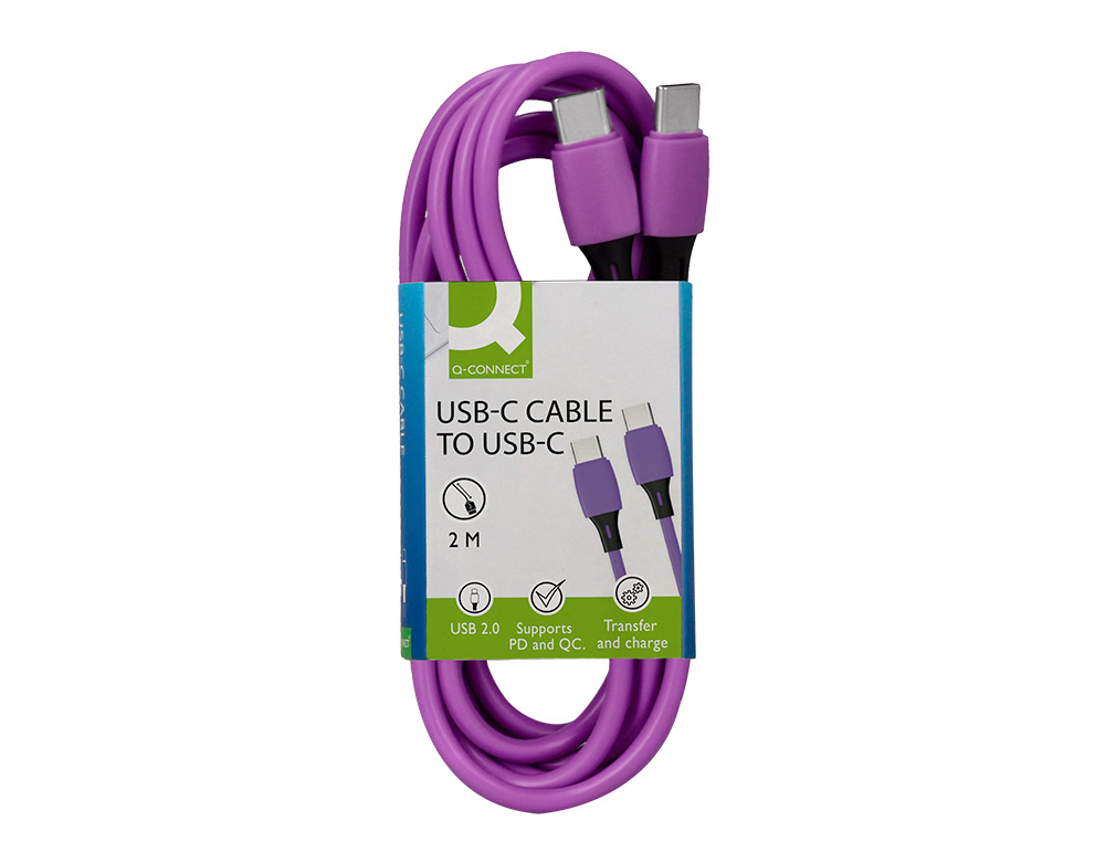 CABO USB-C A USB-C Q-CONNECT PVC COMPRIMENTO 2M ROXO