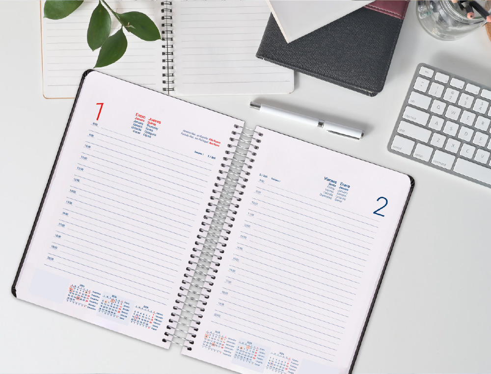 AGENDA ESPIRAL LIDERPAPEL OLBIA A5 2026 DIA PAGINA VERMELHO PAPEL 60 GR FSC