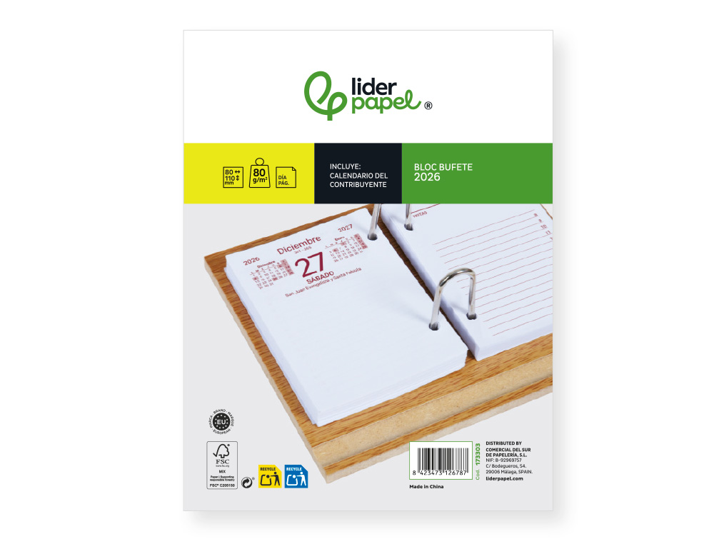 AGENDA LIDERPAPEL BUFETE 8,2X11,5 MM 2026 DIA PAGINA PRETO PAPEL 80 GR FSC
