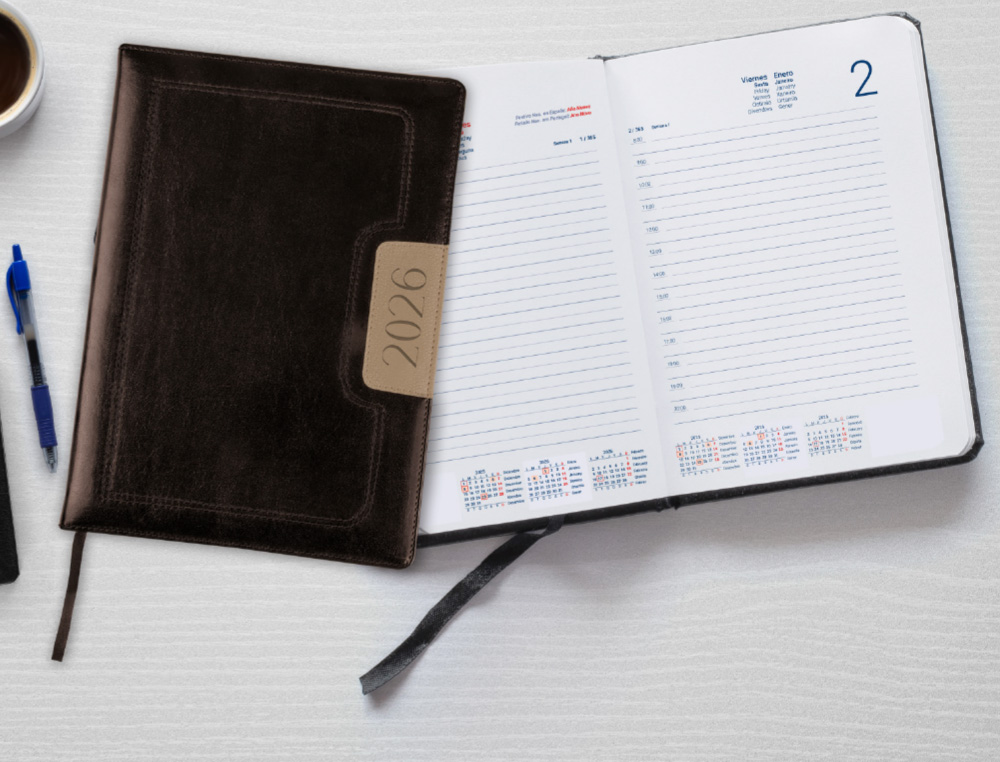 AGENDA ENCADERNADA LIDERPAPEL DORIOS 15X21 2026 DIA PAGINA PRETO PAPEL 70 GR FSC