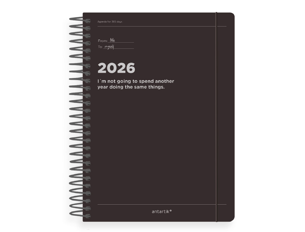 AGENDA ESPIRAL ANTARTIK MANIFEST A5+ 2026 DIA PAGINA PRETO PAPEL 80 GR FSC