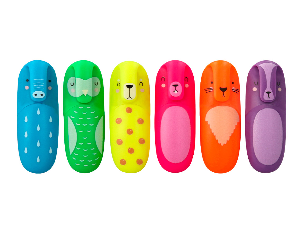 MARCADOR FLUORESCENTE IMAGINOVO SAFARI GLOW NEON ANIMAIS E CLIP CAIXA DE 6 UNIDADES SORTIDAS