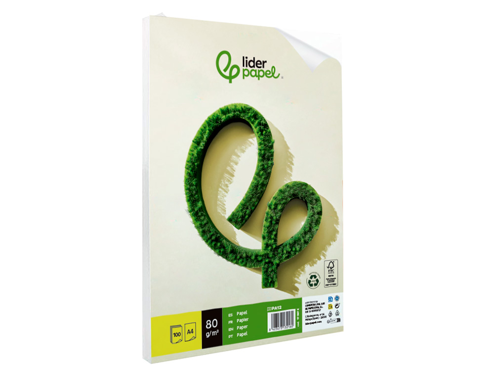 PAPEL LIDERPAPEL A4 80 GR RECICLADO LISO EMBALAGEM DE 100 FOLHAS
