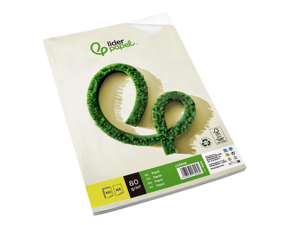 PAPEL LIDERPAPEL A4 80 GR RECICLADO LISO EMBALAGEM DE 100 FOLHAS