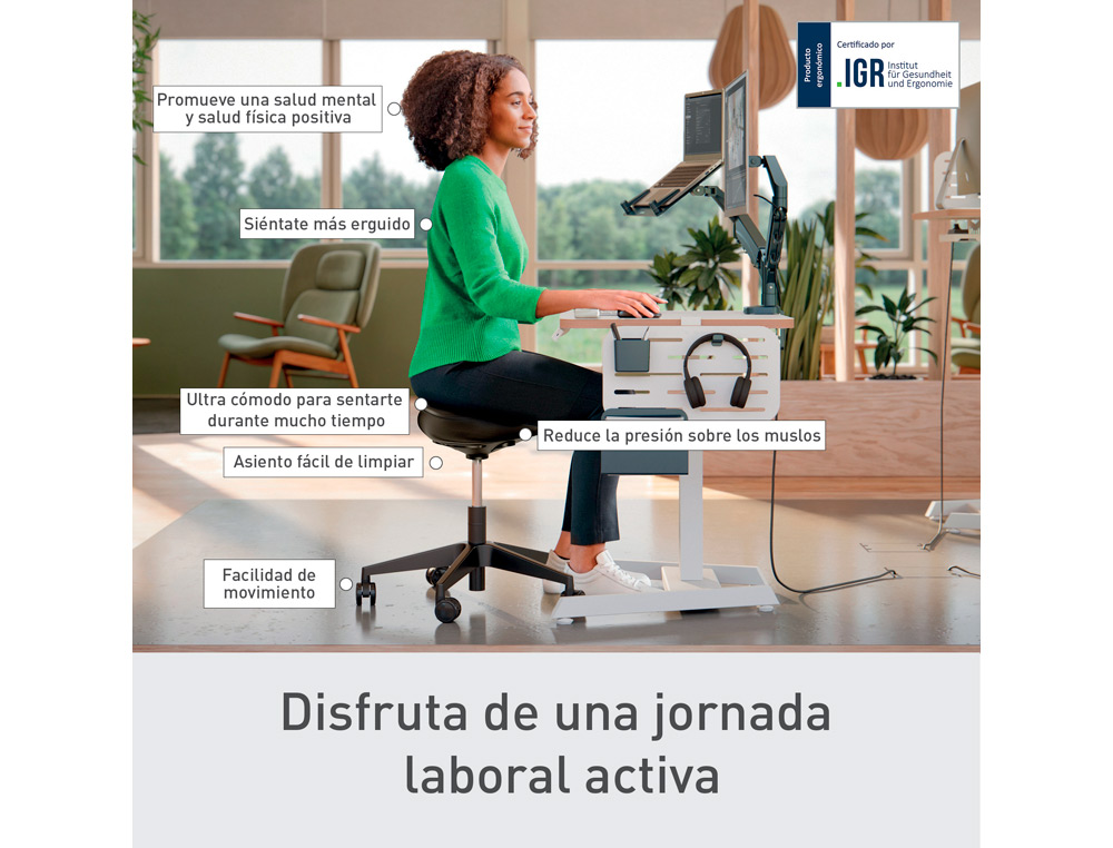 TAMBORETE LEITZ ERGO COM ASSENTO TRIANGULAR 5 RODAS GIRATORIAS REGULAVEL EM ALTURA ATE 59 CM PRETO 600X240X580 MM