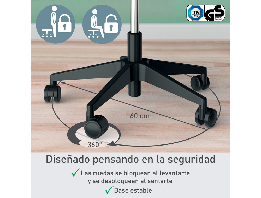 TAMBORETE LEITZ ERGO COM ASSENTO TRIANGULAR 5 RODAS GIRATORIAS REGULAVEL EM ALTURA ATE 59 CM PRETO 600X240X580 MM