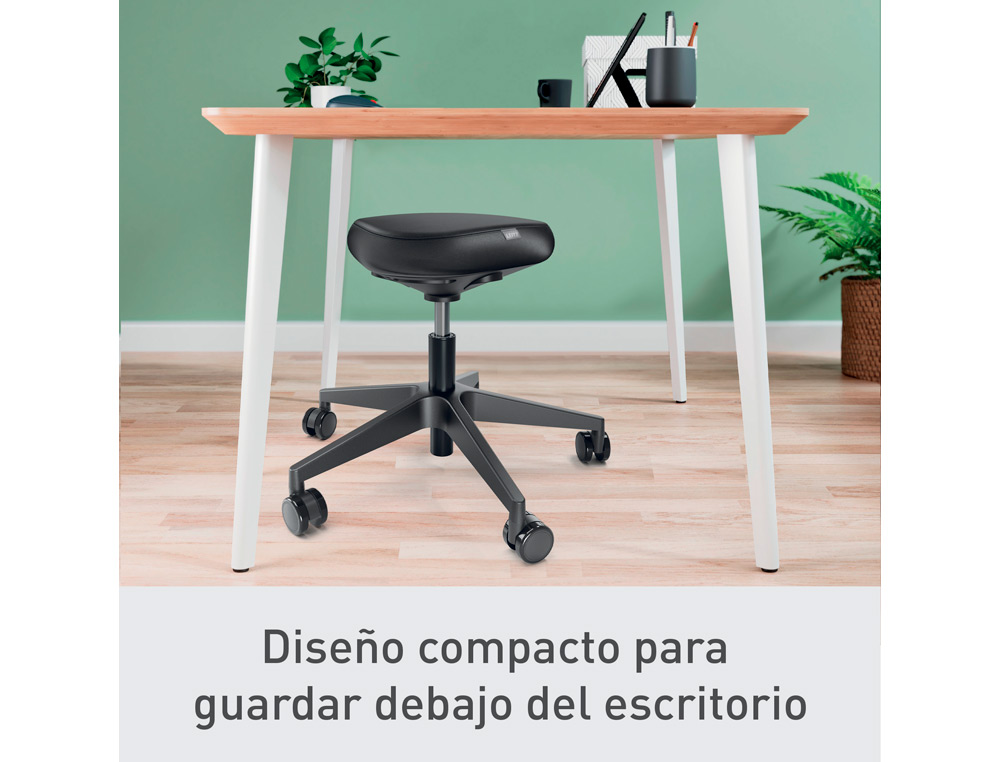 TAMBORETE LEITZ ERGO COM ASSENTO TRIANGULAR 5 RODAS GIRATORIAS REGULAVEL EM ALTURA ATE 59 CM PRETO 600X240X580 MM